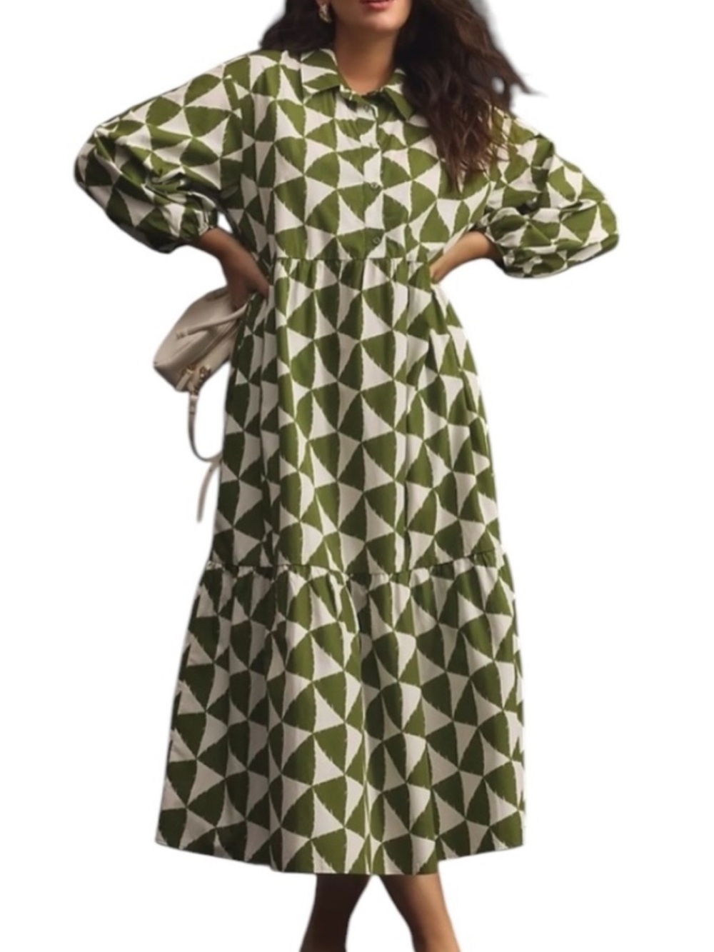 Maeve Anthropologie Bettina tiered shirt dress Midi maxi Dress geometric large - Picture 4 of 15